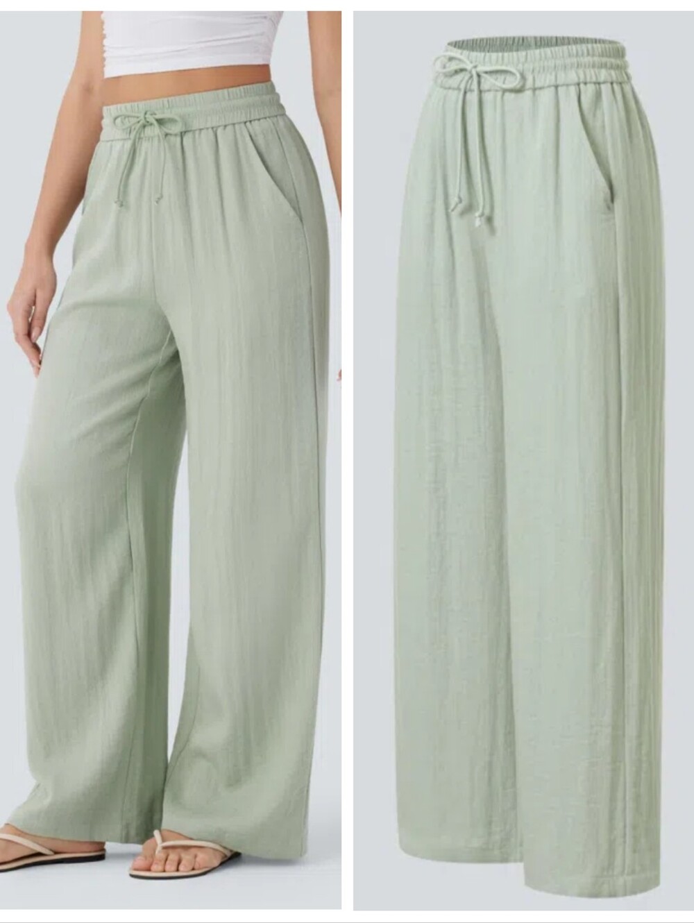 HALARA High Waisted Drawstring Wide Leg Baggy Linen-Feel Pants Women's Large - Picture 2 of 9